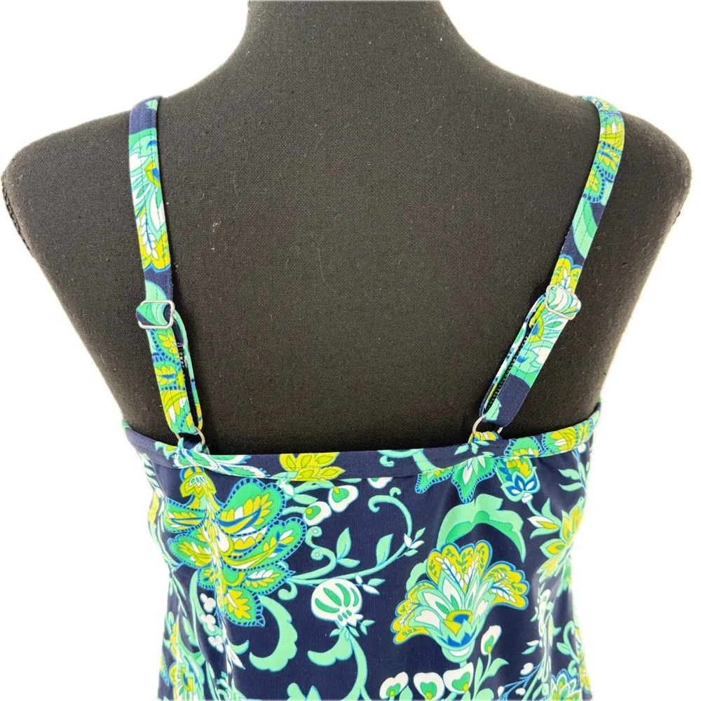 Lands' End Paisley Floral Twist Front Underwire Tankini Swim Top Navy Size 10 - Picture 13 of 15